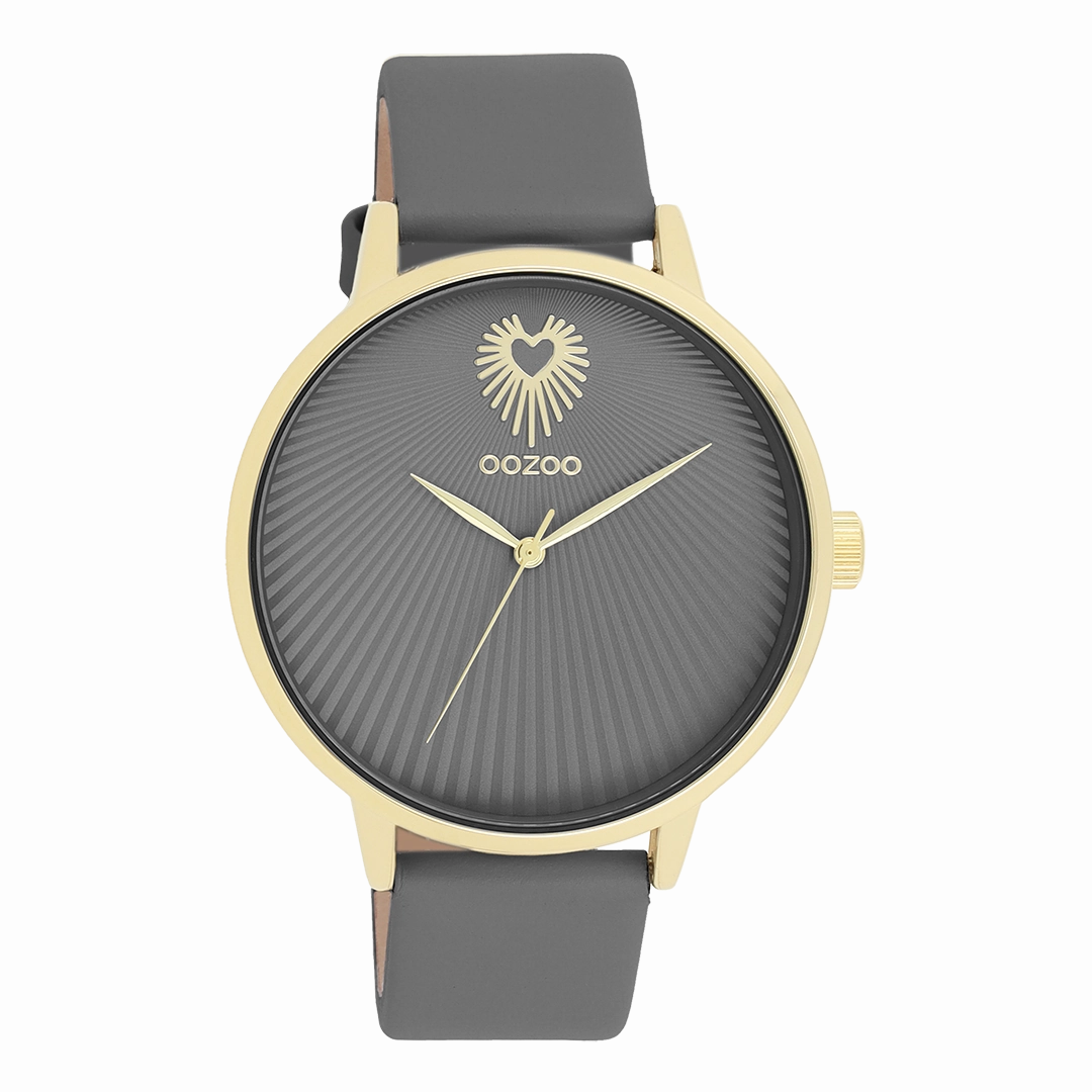 Gold coloured OOZOO watch with smoke grey leather strap - C11244,seiko watches,couple watches,watches designer,watches discount,women watches,best women watches,high end women's watches,high quality women's watches