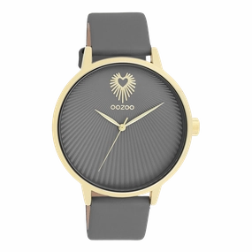 Gold coloured OOZOO watch with smoke grey leather strap - C11244,seiko watches,couple watches,watches designer,watches discount,women watches,best women watches,high end women's watches,high quality women's watches