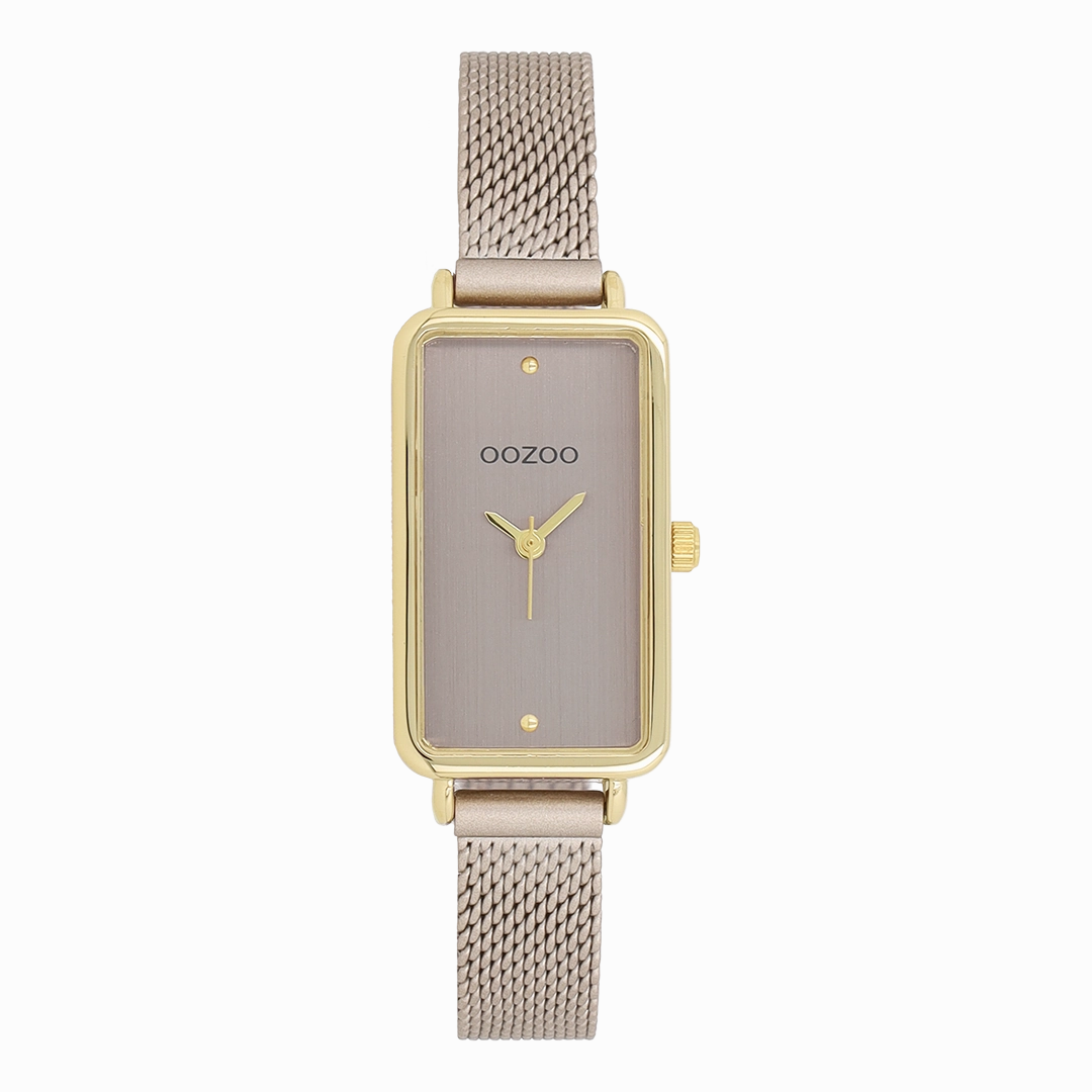 Gold coloured OOZOO watch with taupe metal mesh bracelet - C11534,seiko watches,couple watches,watches designer,watches discount,women watches,best women watches,high end women's watches,high quality women's watches
