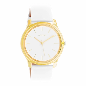 Gold coloured OOZOO watch with white leather strap - C11136,seiko watches,couple watches,watches designer,watches discount,women watches,best women watches,high end women's watches,high quality women's watches