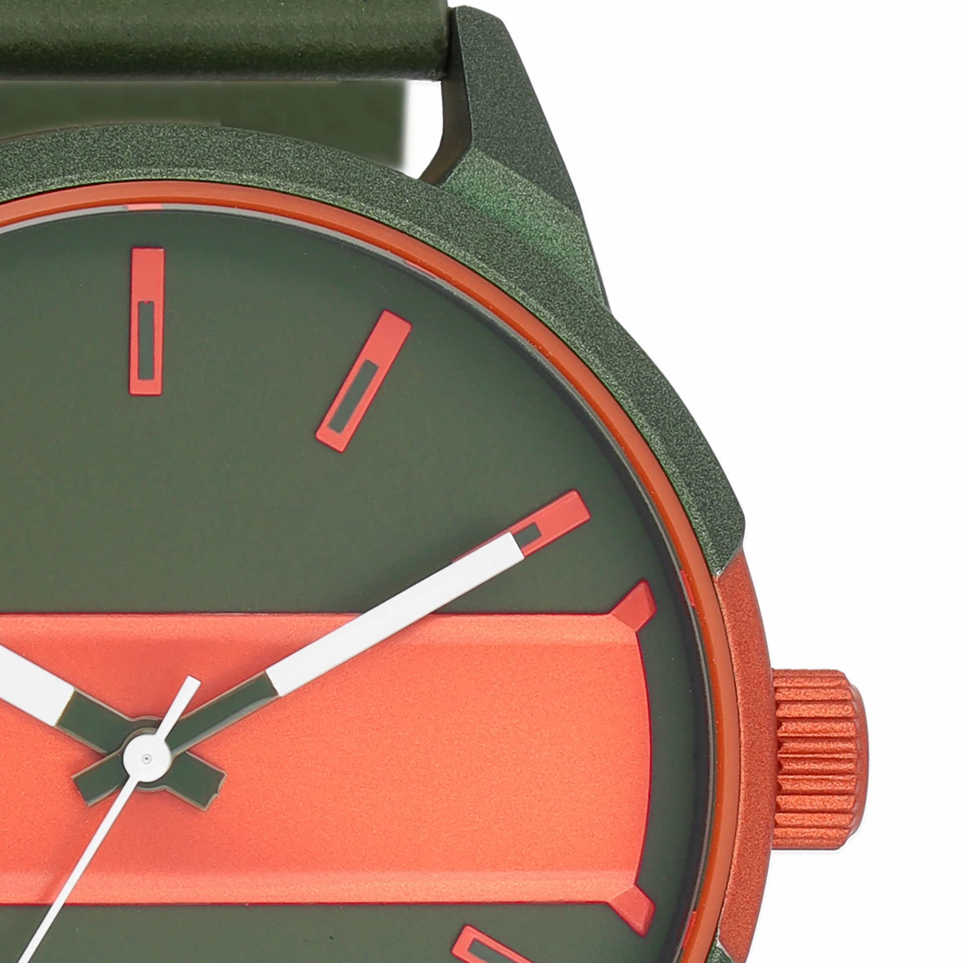 Green/fluo orange OOZOO watch with green leather strap - C11318