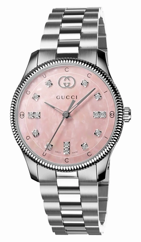 Gucci G-Timeless Stainless Steel Pink Mother-of-Pearl Dial Diamonds Quartz Womens Watch YA1265062 Women??s luxury watches Affordable women watches
