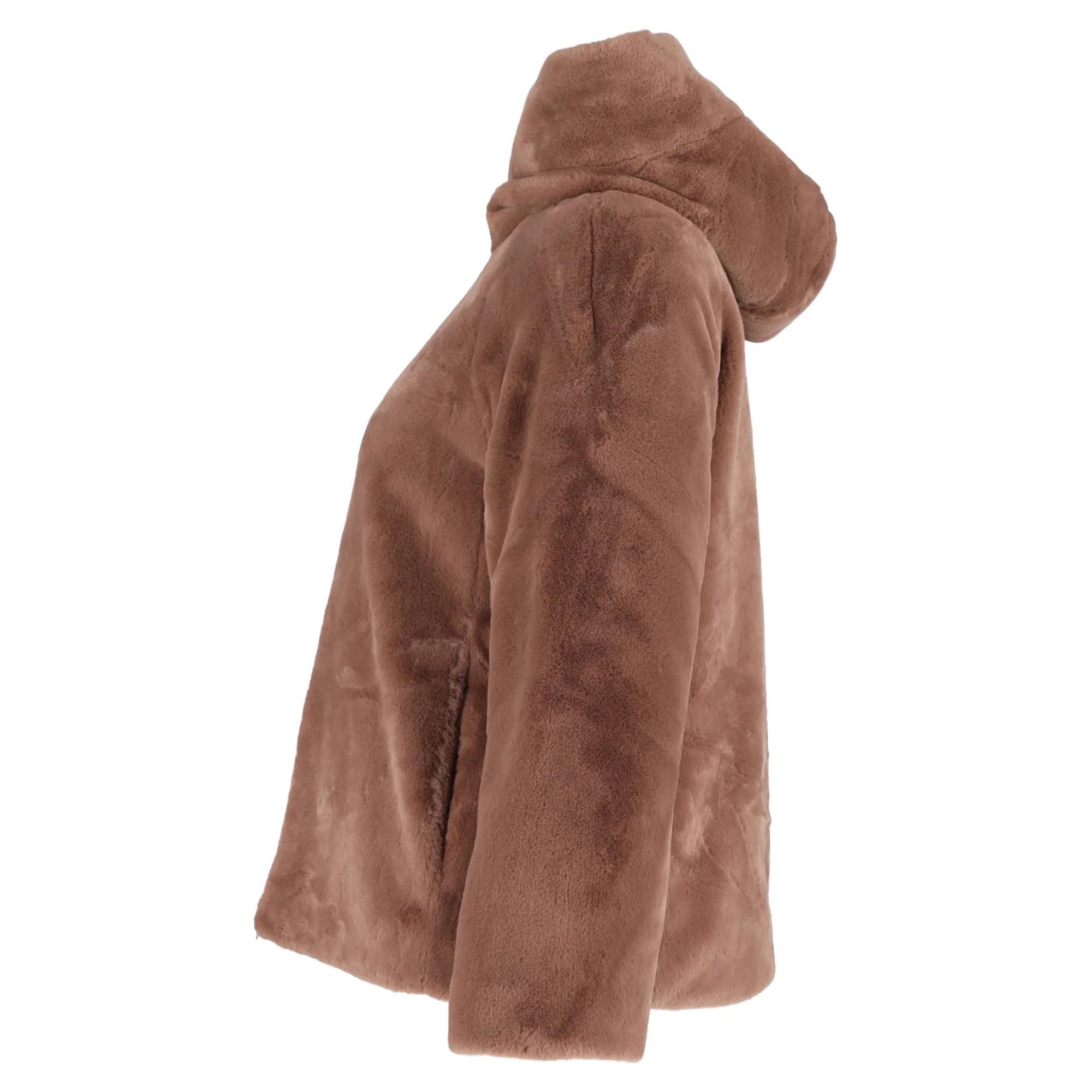 Herno Faux Fur Hooded Jacket in Brown Polyester