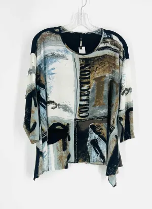 IC by Connie K Size S Bk/Br/Wh Print Tops Top-3/4 Sleeve