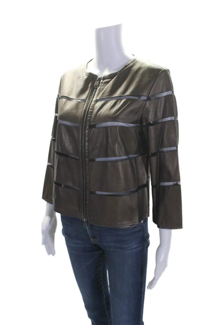 In Transit Women's Round Neck Long Sleeves Full Zip Leather Jacket Brown