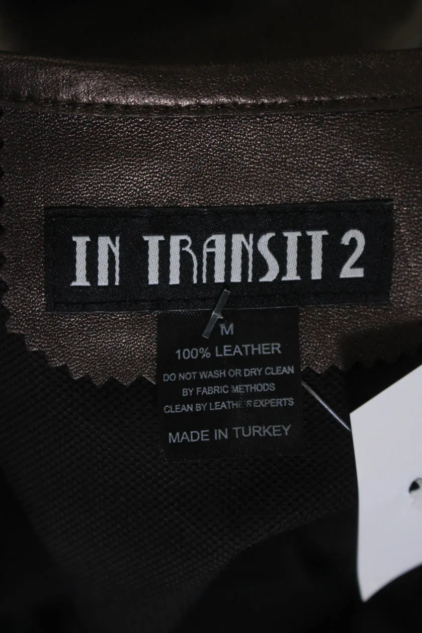 In Transit Women's Round Neck Long Sleeves Full Zip Leather Jacket Brown