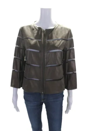 In Transit Women's Round Neck Long Sleeves Full Zip Leather Jacket Brown