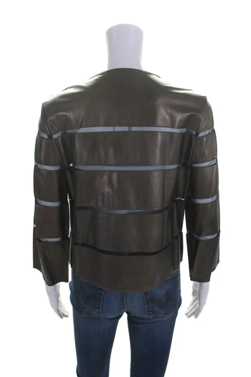 In Transit Women's Round Neck Long Sleeves Full Zip Leather Jacket Brown