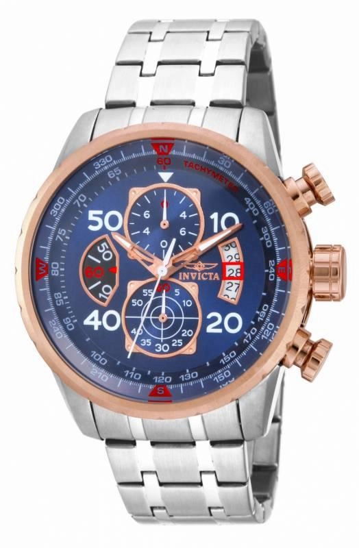 Invicta 17203 Men's Aviator Blue Dial Stainless Steel Bracelet Chronograph Watch Luxury Quartz Watch Quartz Watch Sale