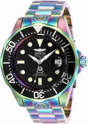 Invicta Men's Automatic Watch - Grand Diver Black Dial Iridescent Steel Dive | 26601,automatic watch,automatic watches for men,automatic watches for women,luxury automatic watch,minimalist automatic watch,dress automatic watch,vintage automatic watch,auto