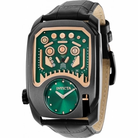 Invicta Men's Quartz Watch - Cuadro Green Dial Black Genuine Leather Strap | 35452 Luxury Quartz Watch Quartz Watch Sale
