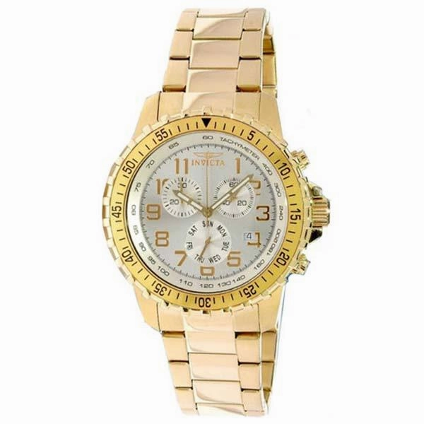 Invicta Men's Specialty Pilot Chronograph Watch - Silver Dial Yellow Gold Steel 