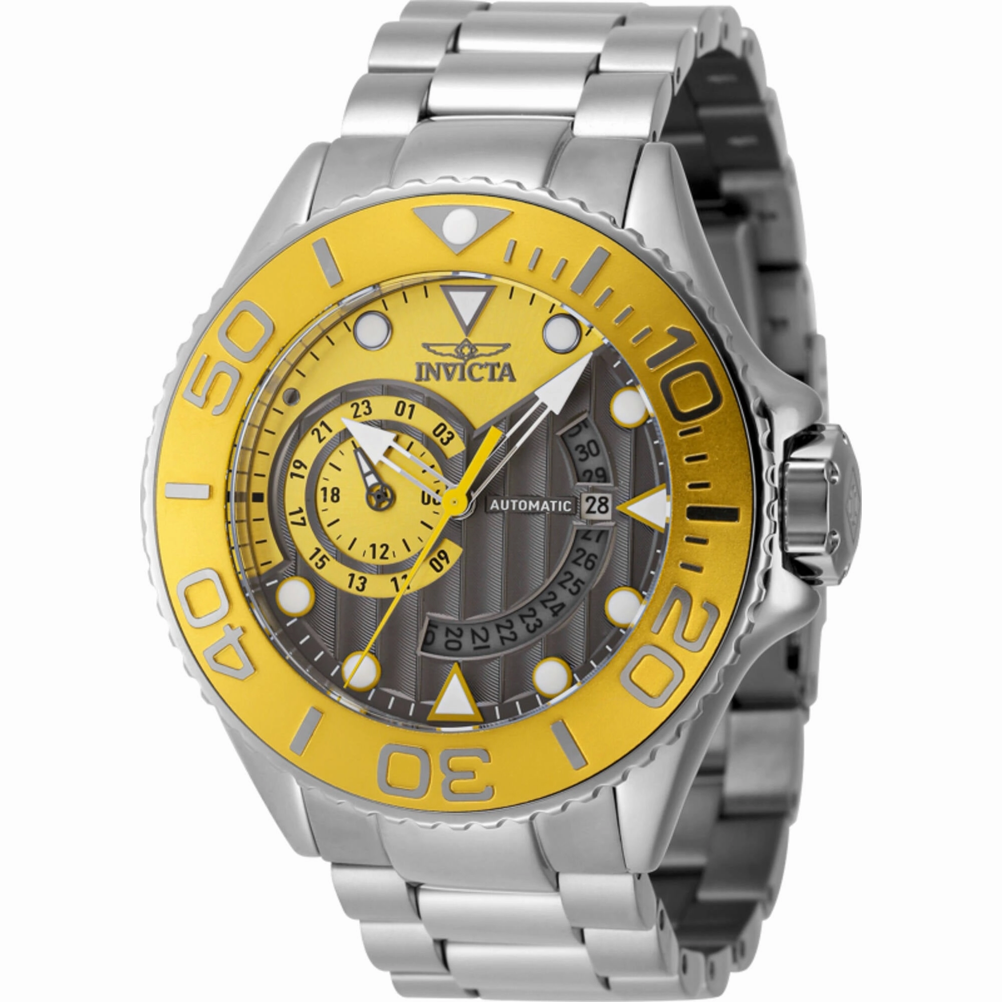 Invicta Men's Watch - Grand Diver Automatic Gunmetal and Yellow Dial Steel | 48243 