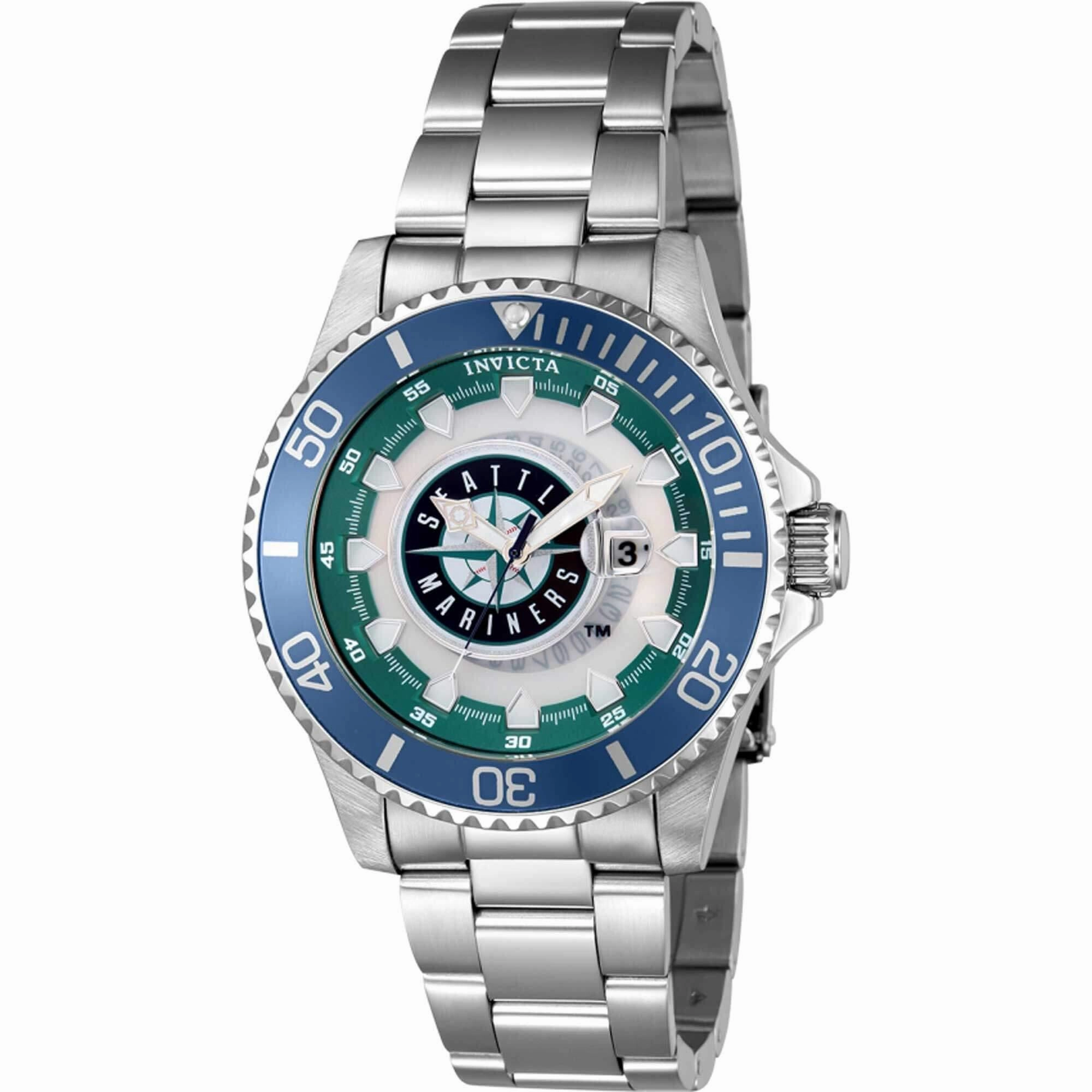 Invicta Men's Watch - MLB Seattle Mariners Date Display Silver Steel Bracelet | 43478 Luxury Quartz Watch Quartz Watch Sale