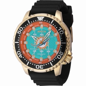 Invicta Men's Watch - NFL Miami Dolphins Quartz Yellow Gold Case Black Strap | 48109 