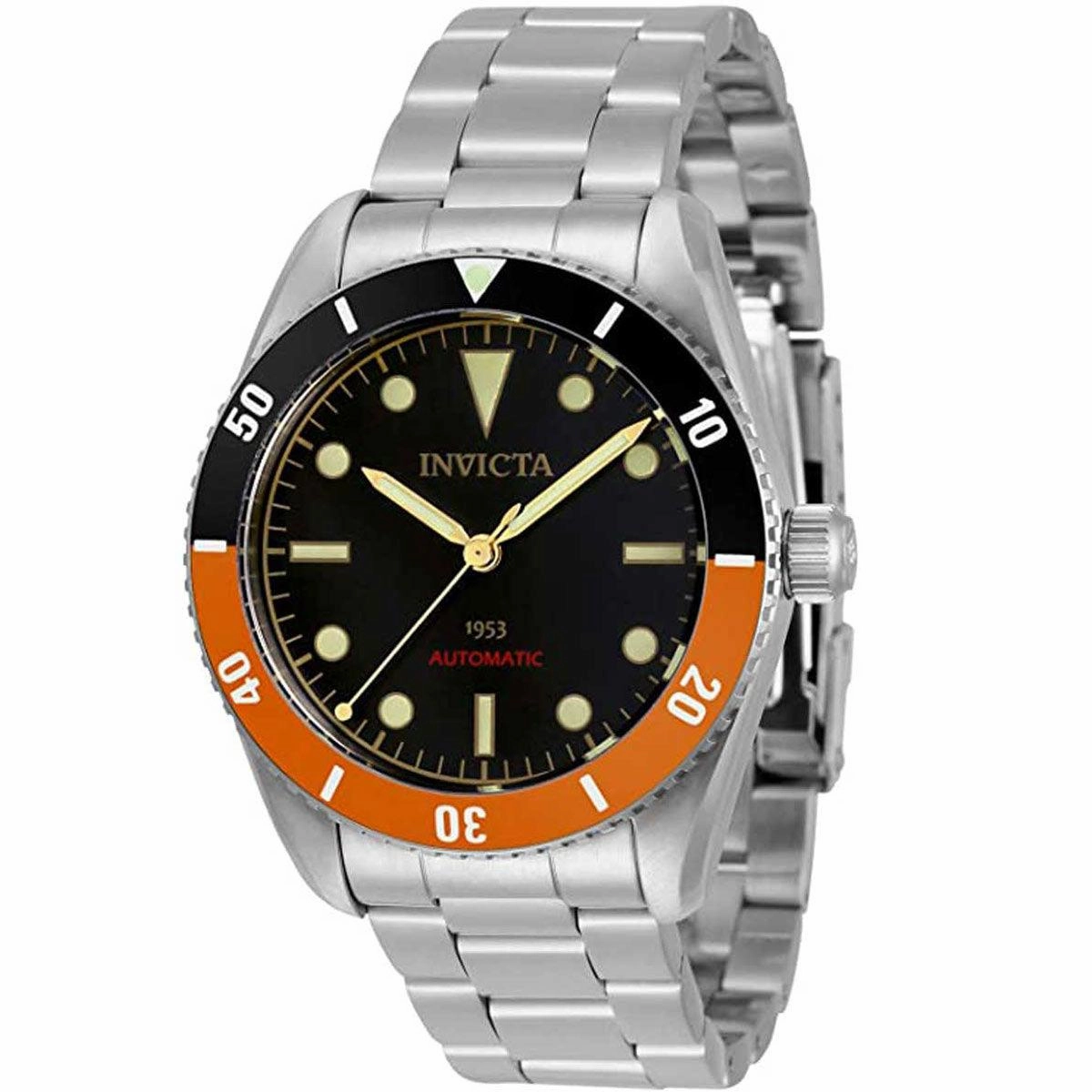 Invicta Men's Watch - Pro Diver Black and Orange Bezel Black Dial Bracelet | 34336,automatic watch,automatic watches for men,automatic watches for women,luxury automatic watch,minimalist automatic watch,dress automatic watch,vintage automatic watch,automa