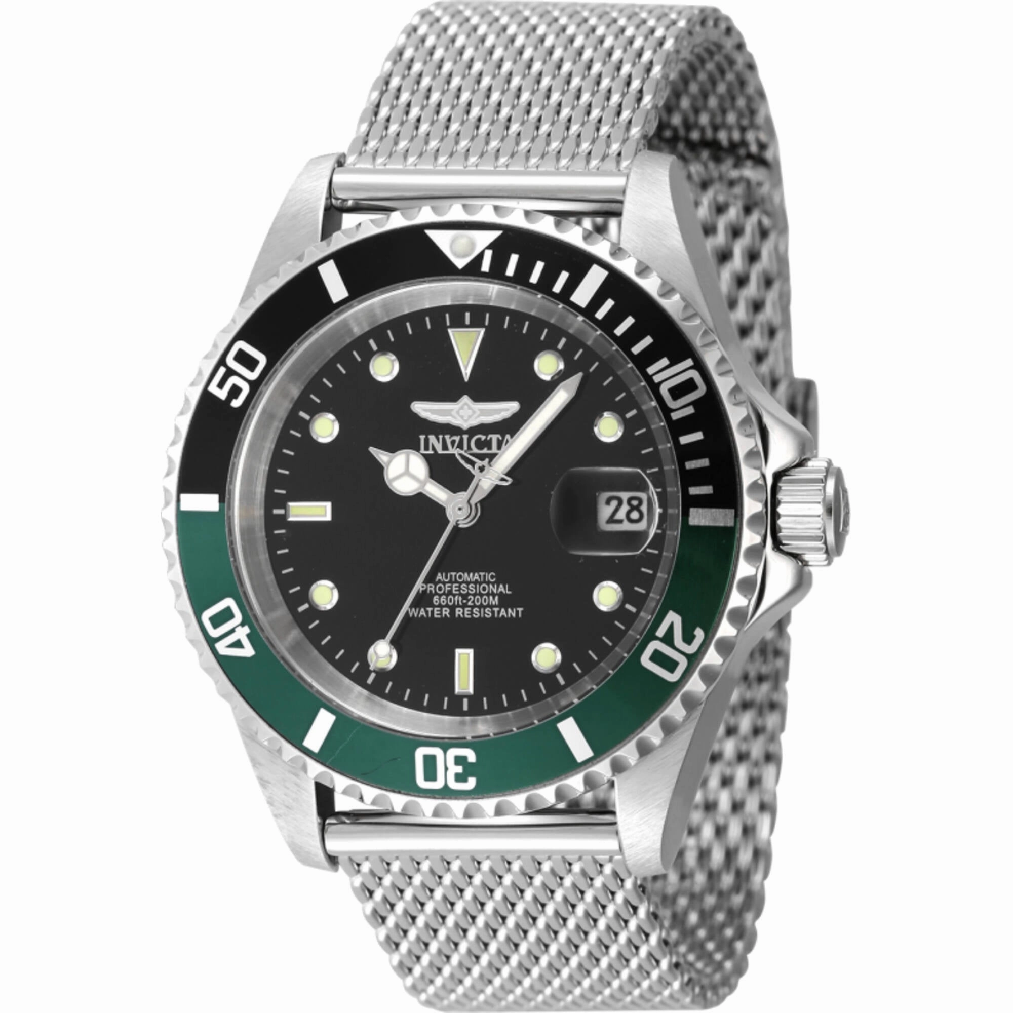 Invicta Men's Watch - Pro Diver Black, Green Rotating Bezel Mesh Bracelet | 48072 men's watches best men's watches under $500 affordable men's watches men watches classic