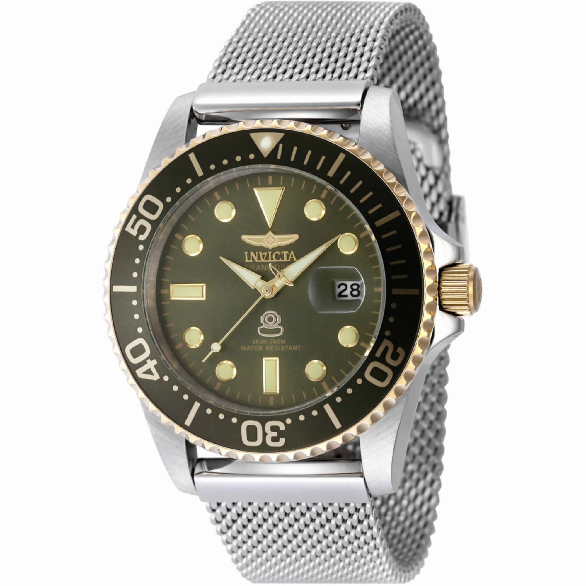 Invicta Men's Watch - Pro Diver Military Green Dial Silver Steel Bracelet | 48217 