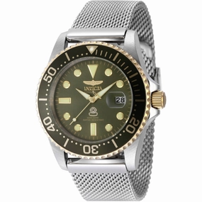 Invicta Men's Watch - Pro Diver Military Green Dial Silver Steel Bracelet | 48217 men's watches best men's watches under $500 affordable men's watches men watches classic