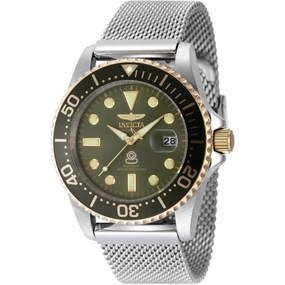 Invicta Men's Watch - Pro Diver Military Green Dial Silver Steel Bracelet | 48217 