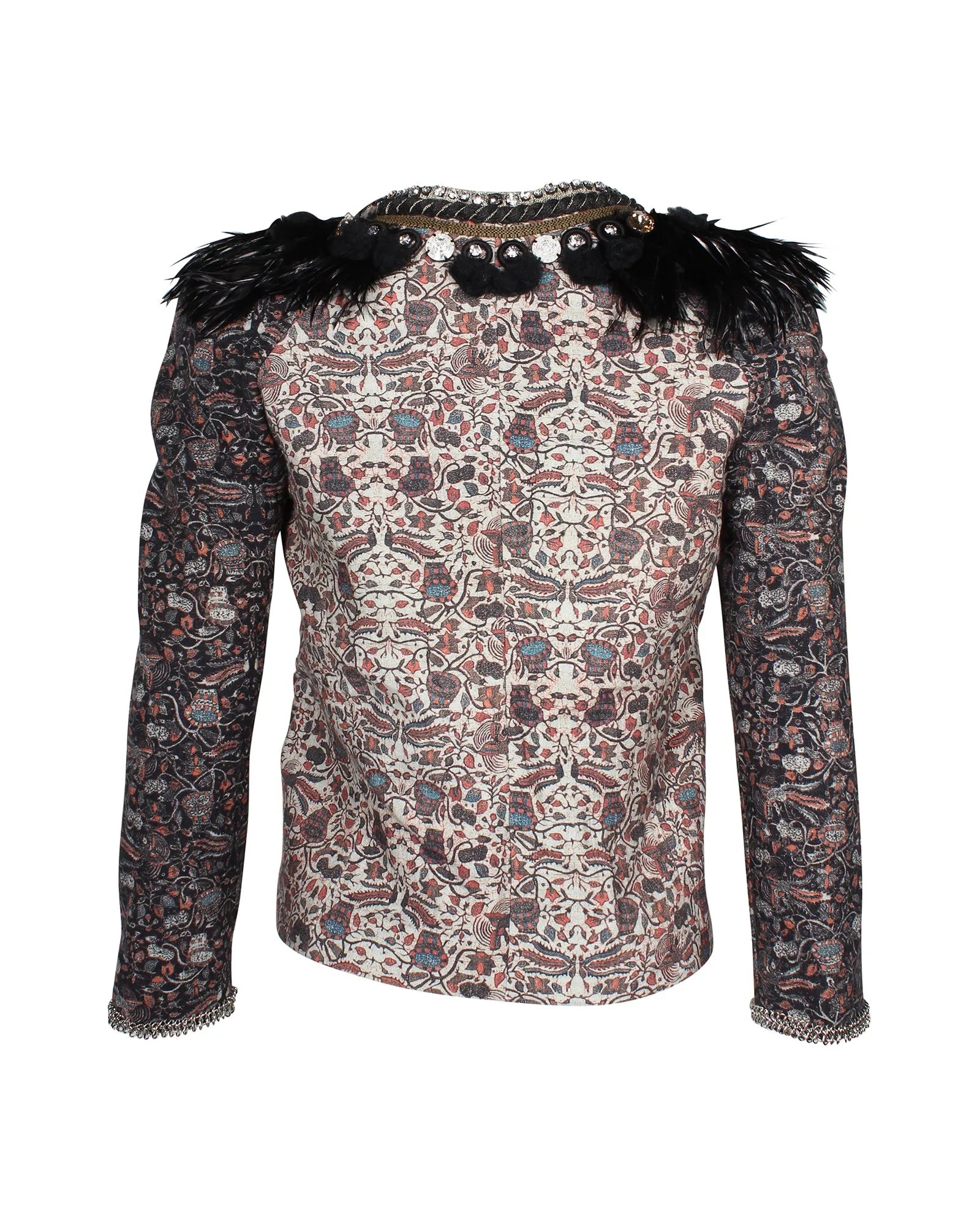 Isabel Marant Feather Embellished Printed Jacket in Multicolor Cotton