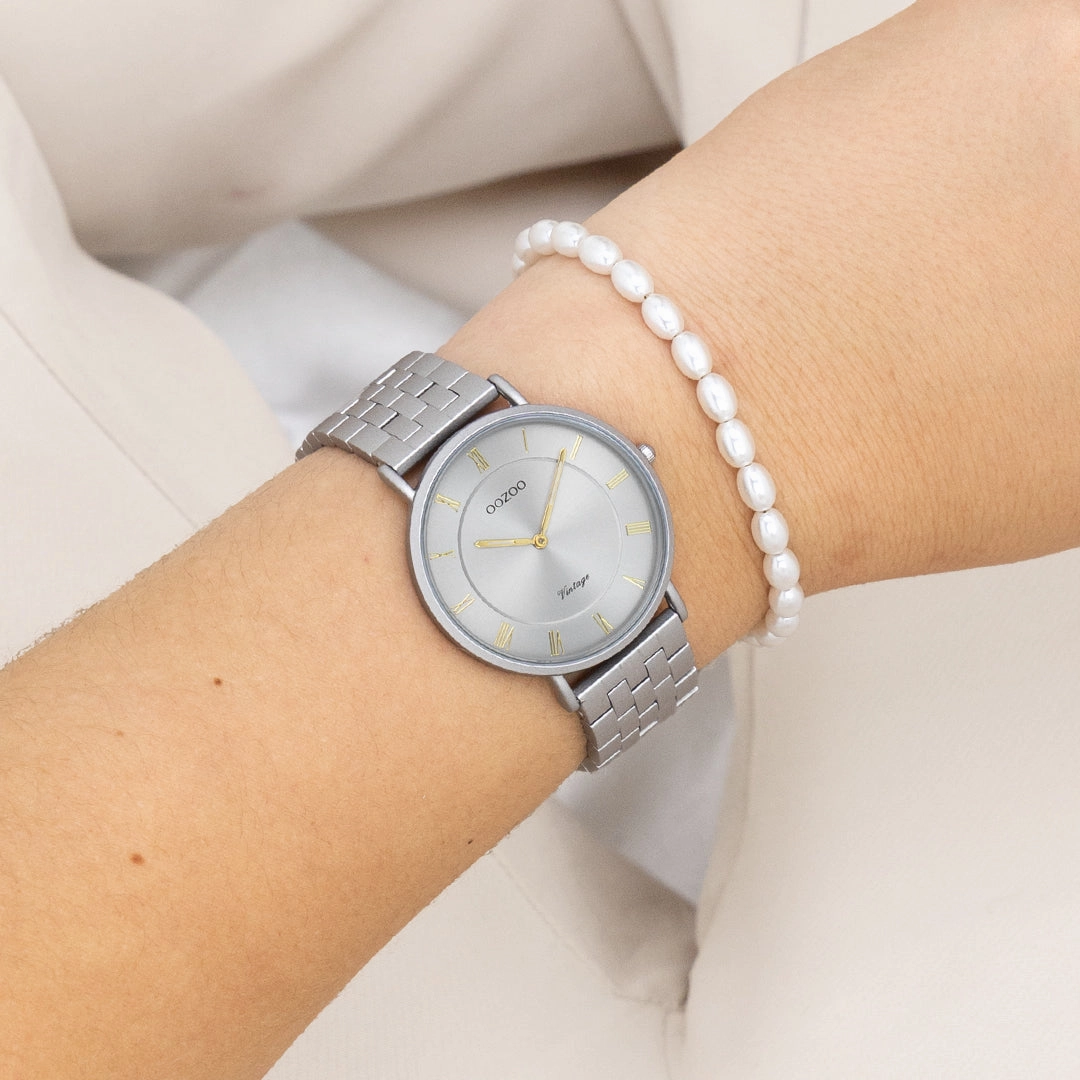 Light grey OOZOO watch with stainless steel bracelet - C20367