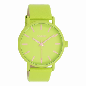 Lime green OOZOO watch with leather strap - C11177,seiko watches,couple watches,watches designer,watches discount,women watches,best women watches,high end women's watches,high quality women's watches