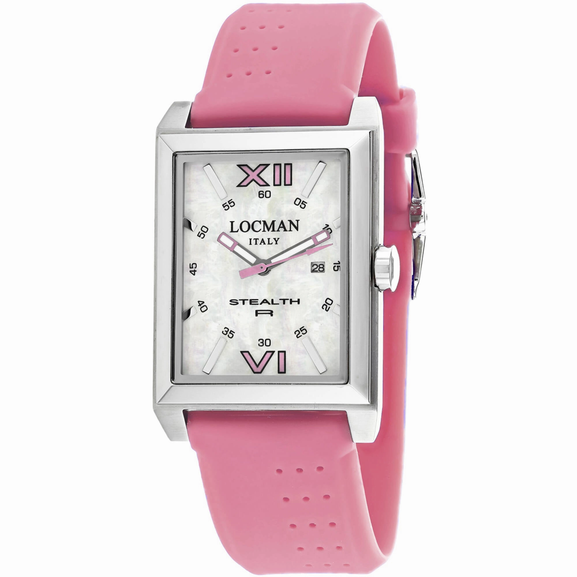 Locman Men's Watch - Classic Quartz White MOP Dial Pink Rubber Strap | 241MOPPK1PK 