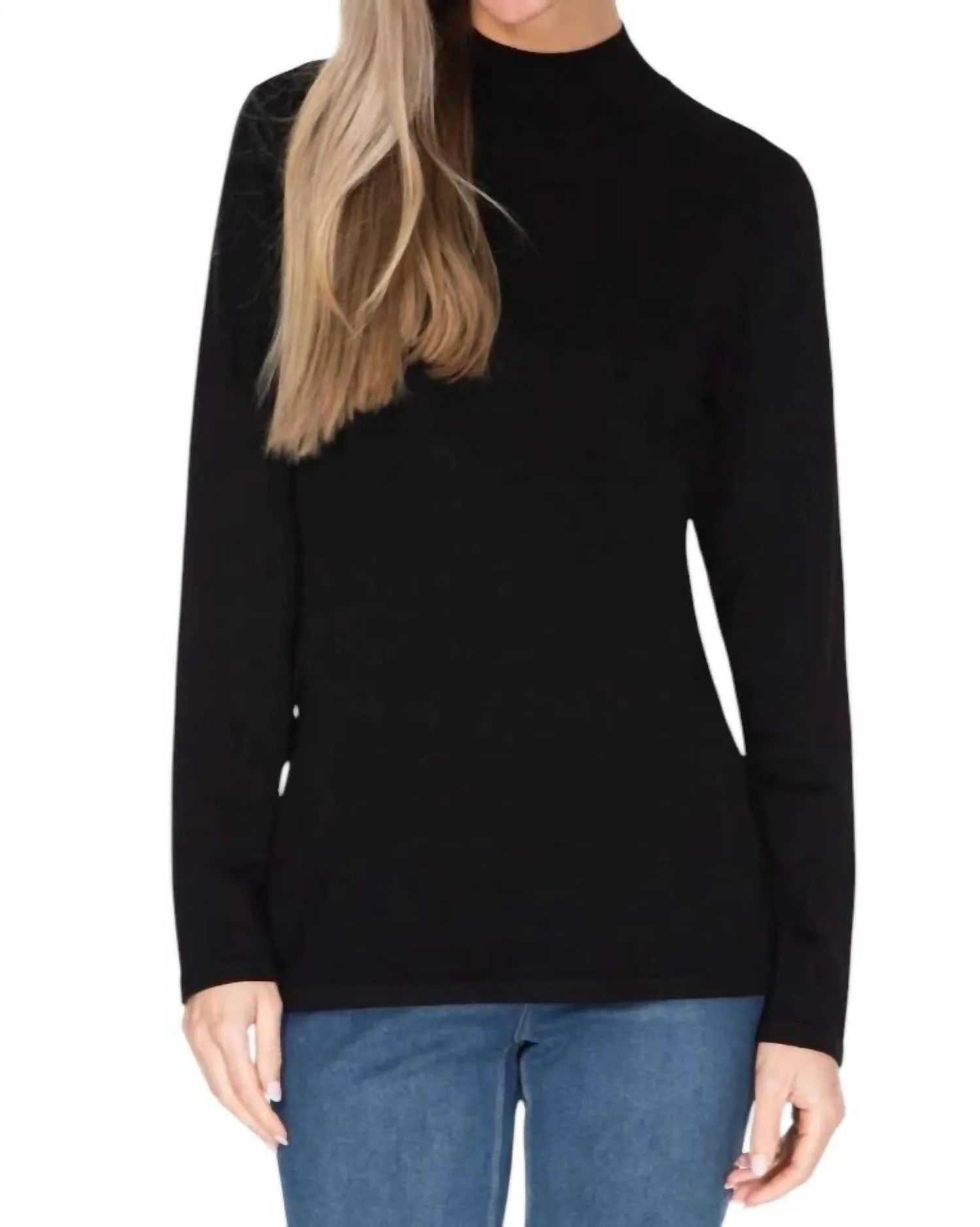 Long Sleeve Mock Neck Sweater In Black