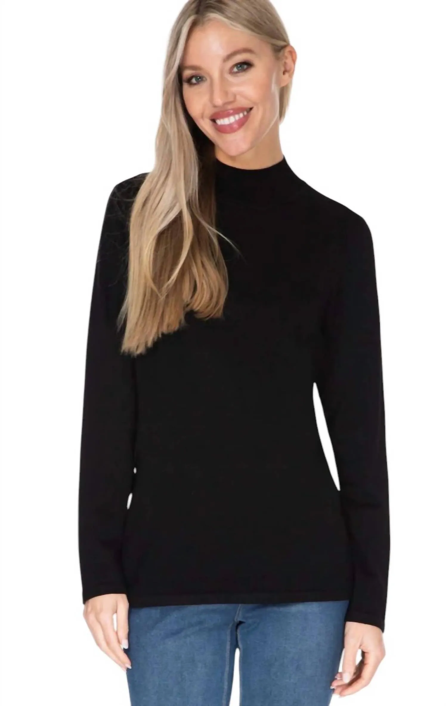 Long Sleeve Mock Neck Sweater In Black