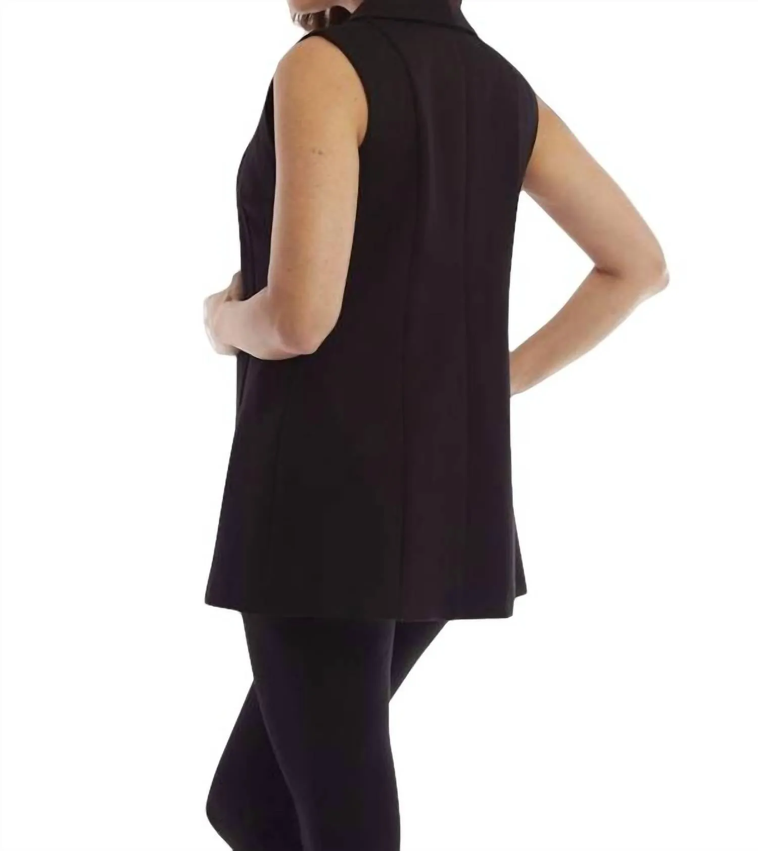 Long Zipper Vest In Black/silver