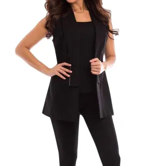 Long Zipper Vest In Black/silver