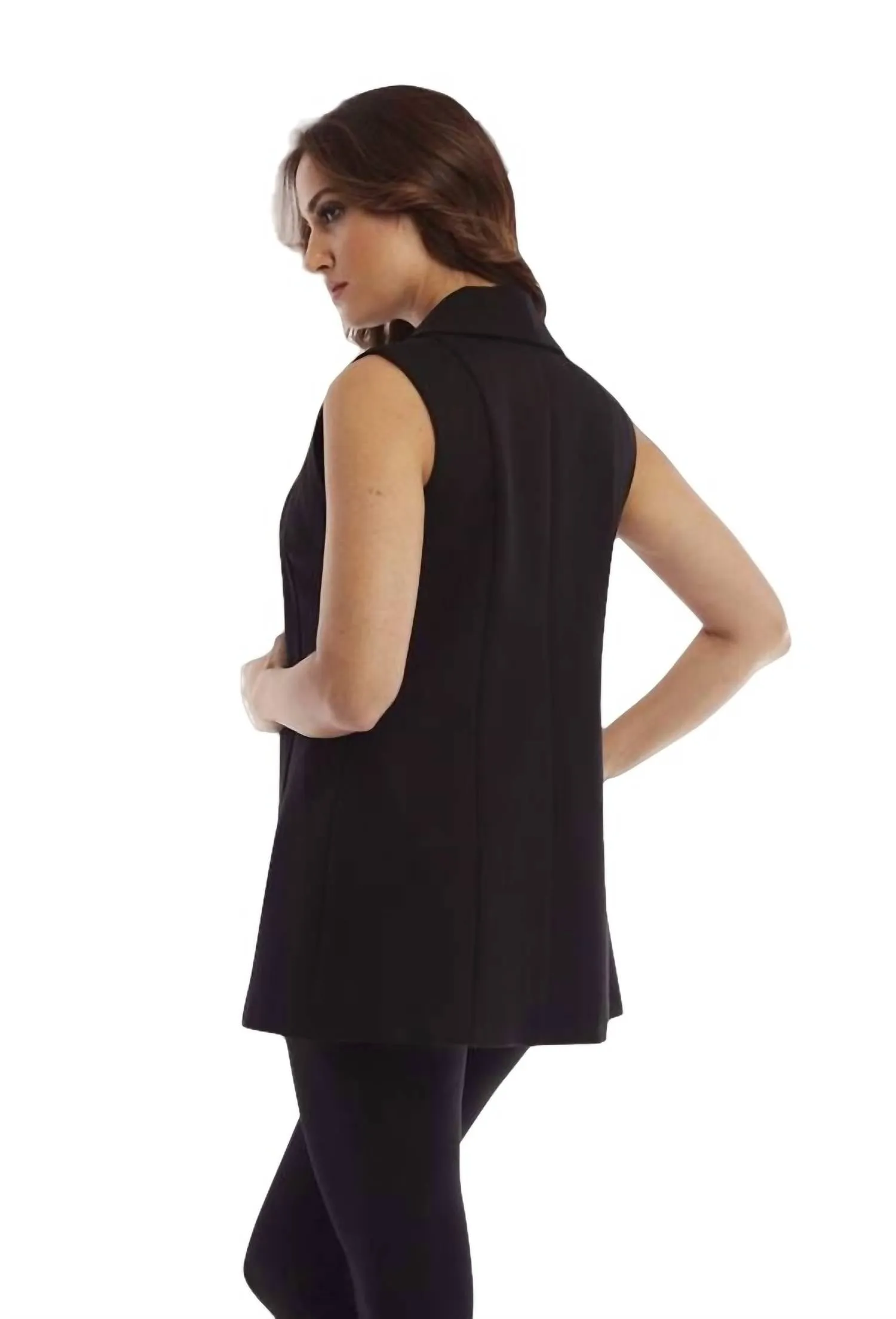 Long Zipper Vest In Black/silver