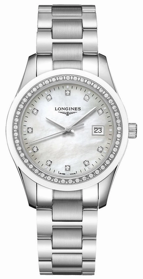 Longines Conquest Classic Stainless Steel Mother-Of-Pearl Dial Diamonds Date Womens Watch L2.387.0.87.6 Women??s luxury watches Affordable women watches