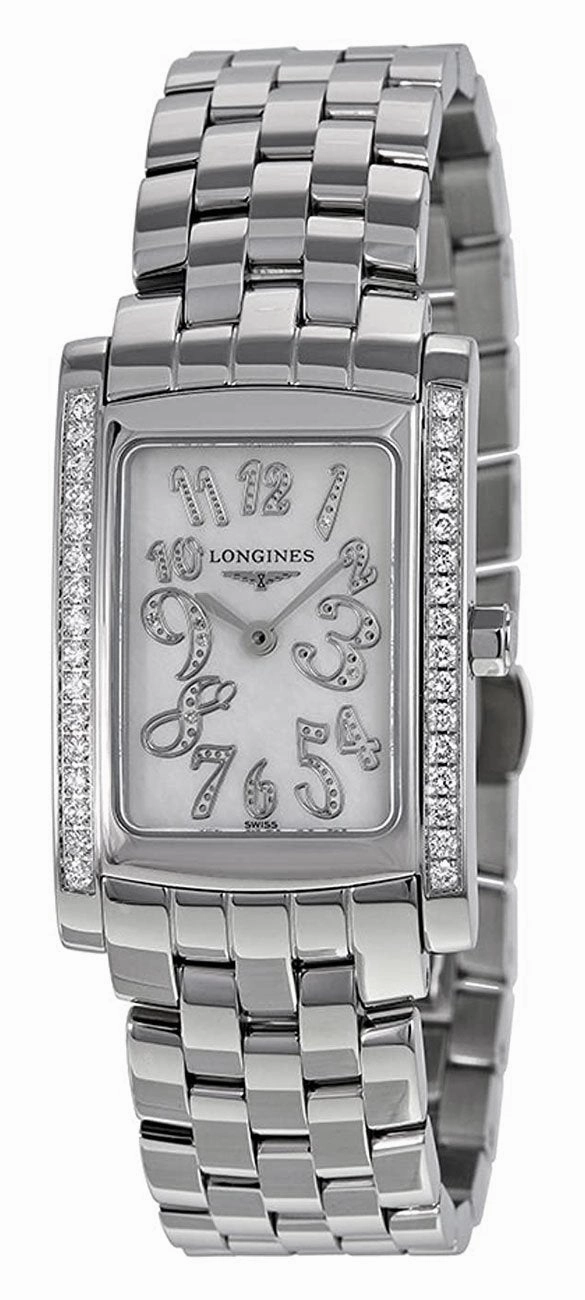 Longines DolceVita Stainless Steel Mother-Of-Pearl Dial Diamonds Rectangle Quartz Womens Watch L5.502.0.97.6 Women??s luxury watches Affordable women watches