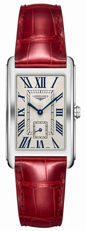 Longines DolceVita Stainless Steel Silver Dial Red Leather Strap Quartz Womens Watch L5.755.4.71.5 Women??s luxury watches Affordable women watches