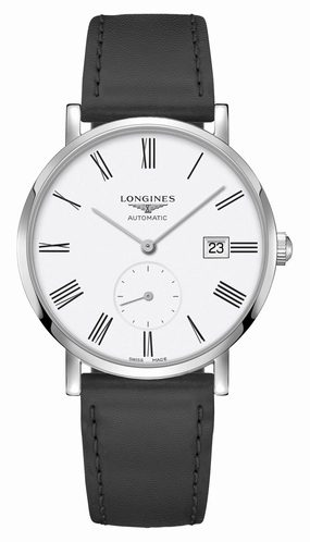 Longines Elegant Automatic Stainless Steel White Dial Black Leather Strap Date Unisex Watch L4.812.4.11.0 Women??s luxury watches Affordable women watches