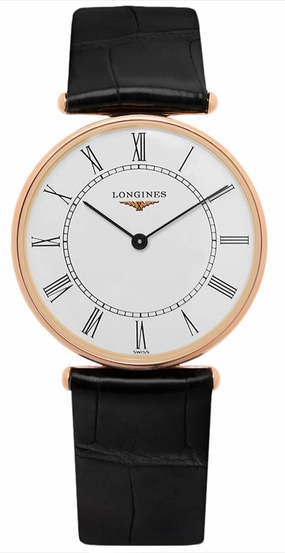 Longines La Grande Classique Agassiz 18K Rose Gold White Dial Black Leather Strap Quartz Unisex Watch L4.691.8.11.0 Women??s luxury watches Affordable women watches