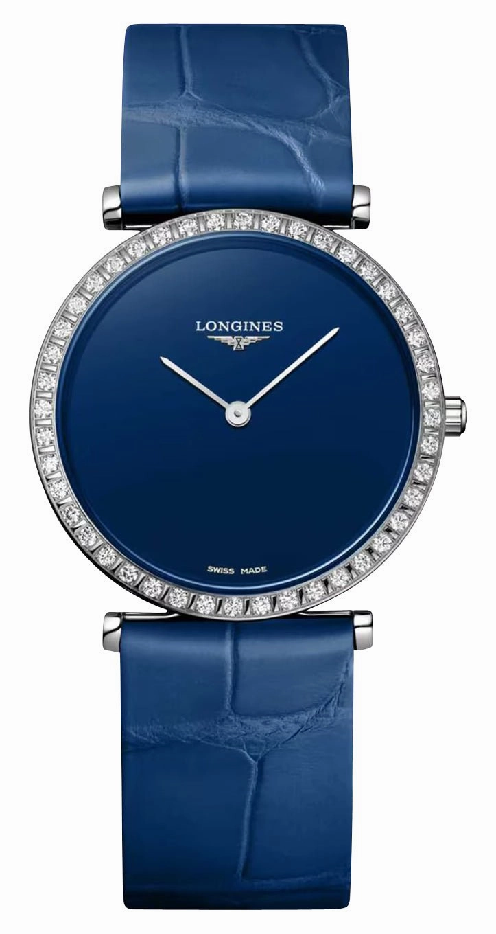 Longines La Grande Classique Monochrome Stainless Steel Blue Dial Blue Leather Strap Diamonds Quartz Womens Watch L4.523.0.90.2 Women??s luxury watches Affordable women watches