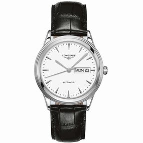 Longines Men's Watch - Flagship Automatic White Dial Black Leather Strap | L48994122,automatic watch,automatic watches for men,automatic watches for women,luxury automatic watch,minimalist automatic watch,dress automatic watch,vintage automatic watch,auto