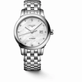 Longines Women's Watch - Flagship Automatic MOP Dial Silver Tone Bracelet | L43744876,automatic watch,automatic watches for men,automatic watches for women,luxury automatic watch,minimalist automatic watch,dress automatic watch,vintage automatic watch,aut