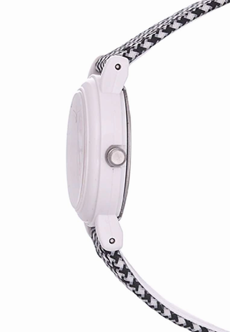 LQ-139LB-1B Black/Stripe Leather Strap Watch for Women
