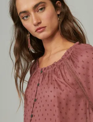 Lucky Brand Bubble Hem Blouse Rose Brown Lucky Brand