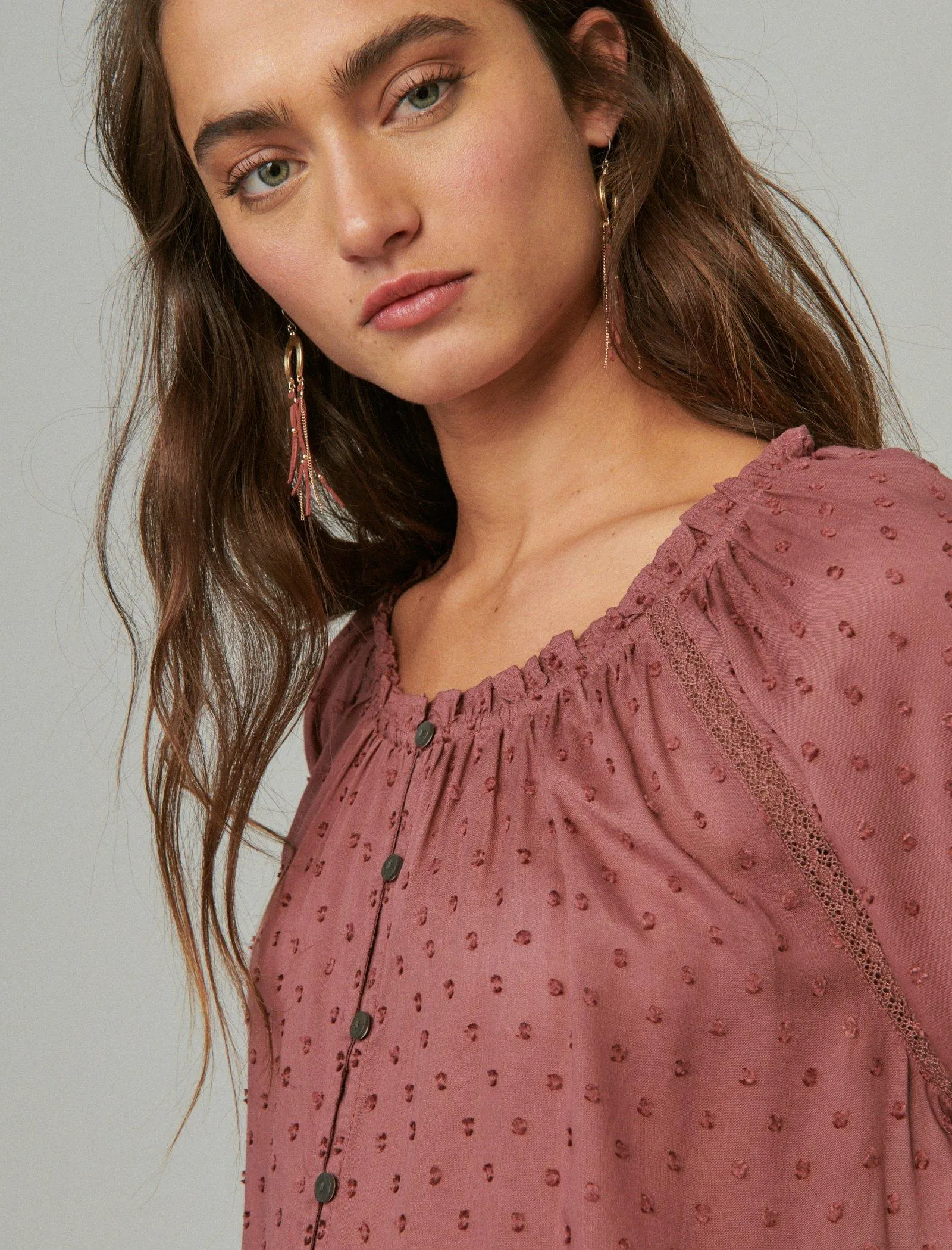Lucky Brand Bubble Hem Blouse Rose Brown Lucky Brand