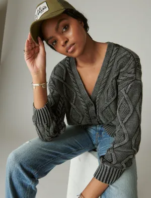 Lucky Brand Cable Stitch Cardigan Black Heavy Acid Washed Lucky Brand