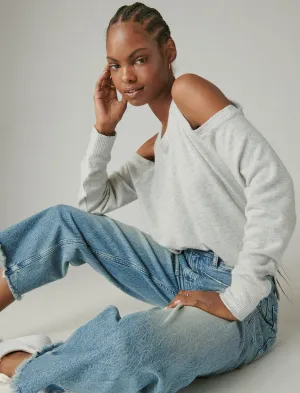 Lucky Brand Cloud Jersey Cold Shoulder Top Light Heather Gray Lucky Brand
