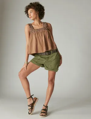 Lucky Brand Embroidered Square Neck Tank Toasted Coconut Lucky Brand