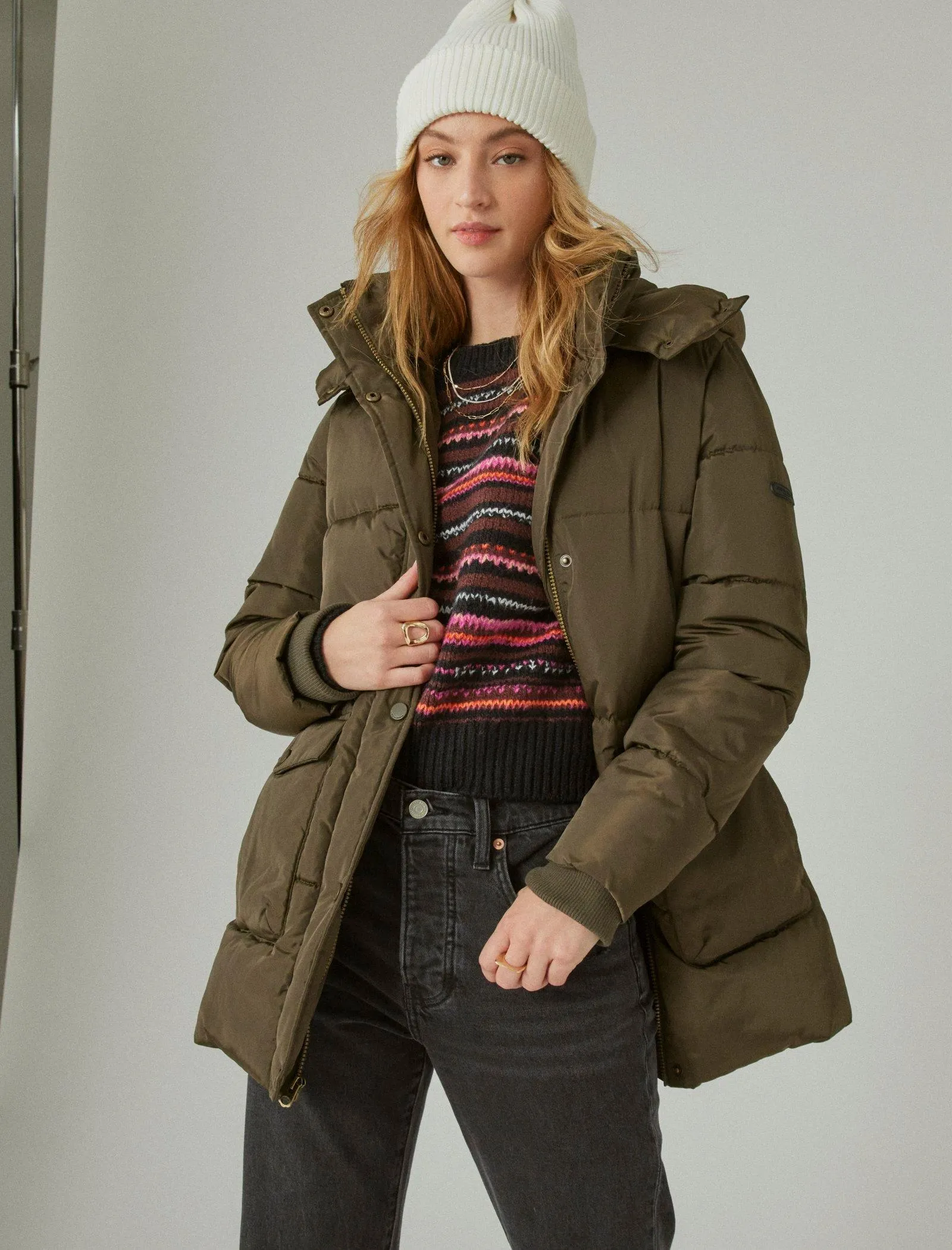 Lucky Brand Oversized Puffer Coat Dark Olive Lucky Brand