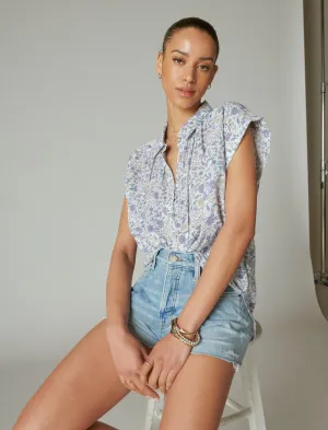 Lucky Brand Printed Dolman Popover Shirt Blue Multi Lucky Brand