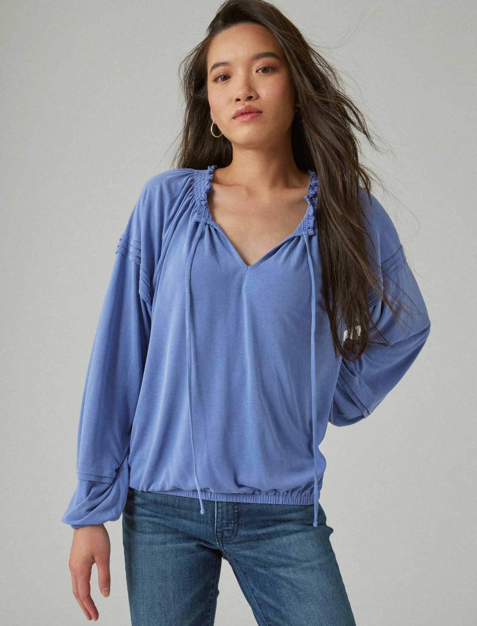 Lucky Brand Sandwash Blouson Top Bleached Denim Lucky Brand